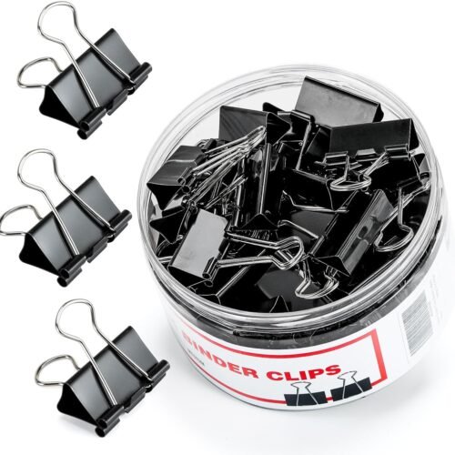 Binder Clips, 48 Pcs Medium Binder Clips, Kalerr Black Binder Clips Medium, 1.25 Inches Binder Clip with Container, Paper Binder Clips Office Supplies, Paper Clamps Bulk for Office, Home, School