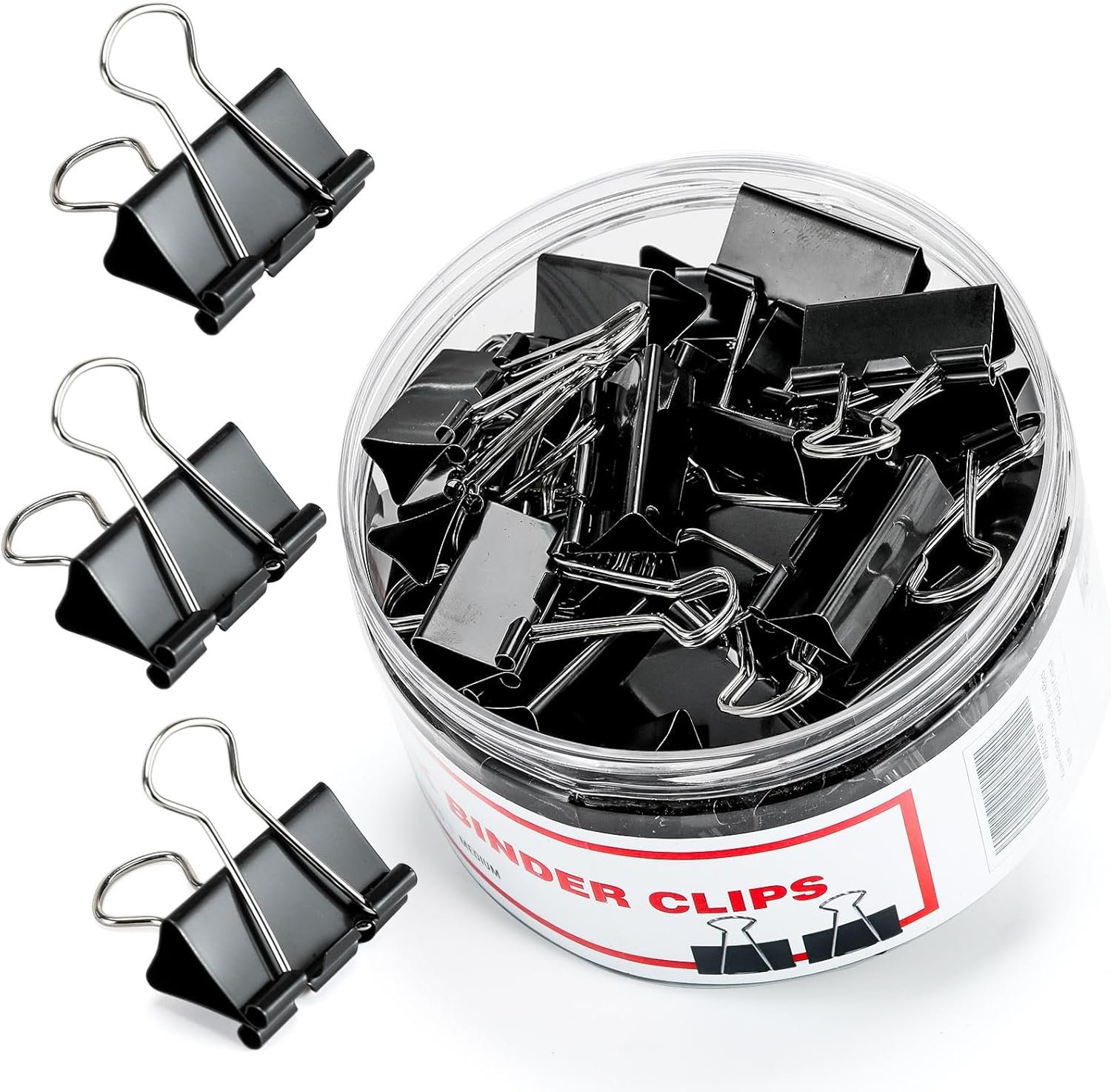 Binder Clips, 48 Pcs Medium Binder Clips, Kalerr Black Binder Clips Medium, 1.25 Inches Binder Clip with Container, Paper Binder Clips Office Supplies, Paper Clamps Bulk for Office, Home, School
