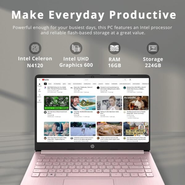 81nk12YQPL._AC_SL1500_.jpg HP Stream 14" HD Lightweight Laptop, Intel Celeron N4120, 16GB RAM, 224GB Storage(64GB eMMC + 160GB Docking Station), Intel UHD Graphics, HD Webcam, 1 Year Office 365, WiFi, Bluetooth, Win 11s, Pink
