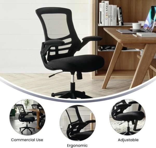81o28t7noL._AC_SL1500_.jpg Flash Furniture Kelista Mid-Back Swivel Office Chair with Adjustable Seat Height, Ergonomic Mesh Desk Chair with Flip-Up Armrests, Black
