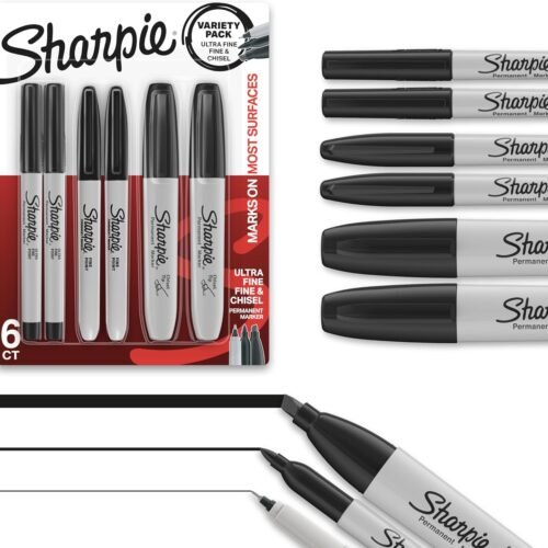 Sharpie Permanent Markers Variety Pack Featuring Ultra-Fine Chisel Tip And Fine Tip Marker Set Writing And Poster Markers Black 6 Count