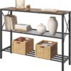 Hoctieon Industrial Console Table, 3 Tier Entryway Tables, Hallway Desk, Narrow Sofa Tables with Shelves, Entrance Table for Entryway, Living Room, Foyer, Hallway, Office, Rustic Brown&Black
