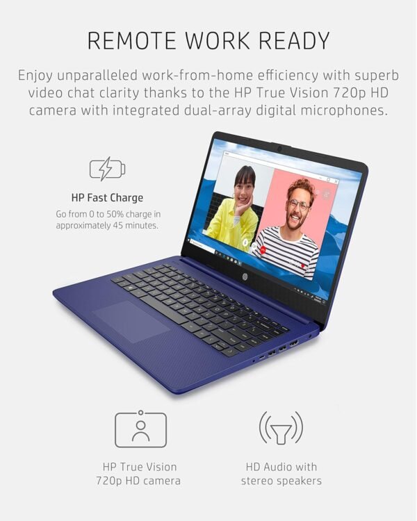 HP 14 Laptop, Intel Celeron N4020, 4 GB RAM, 64 GB Storage, 14-inch HD Touchscreen, Windows 11 Home, Thin & Portable, 4K Graphics, One Year of Microsoft 365 (14-dq0050nr, Indigo Blue)