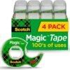 Scotch Magic Tape, Invisible, Home Office Supplies and Back to School Supplies for College and Classrooms, 4 Rolls with 4 Dispensers