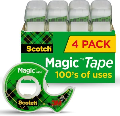 Scotch Magic Tape, Invisible, Home Office Supplies and Back to School Supplies for College and Classrooms, 4 Rolls with 4 Dispensers