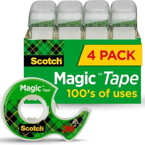 Scotch Magic Tape, Invisible, Home Office Supplies and Back to School Supplies for College and Classrooms, 4 Rolls with 4 Dispensers