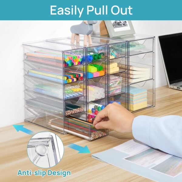 Vtopmart Acrylic Organizer with 16 Drawers (4 Set),Clear Storage Drawers for Office Supplies,Desk Organization and Storage for Makeup,Jewelry,Art Crafts