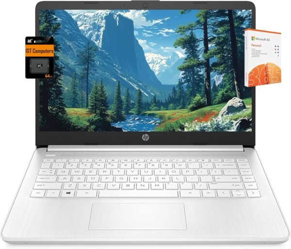 HP 14" Ultra Light Laptop for Student & Home (Intel Quad-Core N4120, 4GB RAM, 128GB(64GB + 64GB SD), 1-Year Office 365) 11-Hr Long Battery Life, Webcam, WiFi, Win 11 Home in S Mode - Snow White