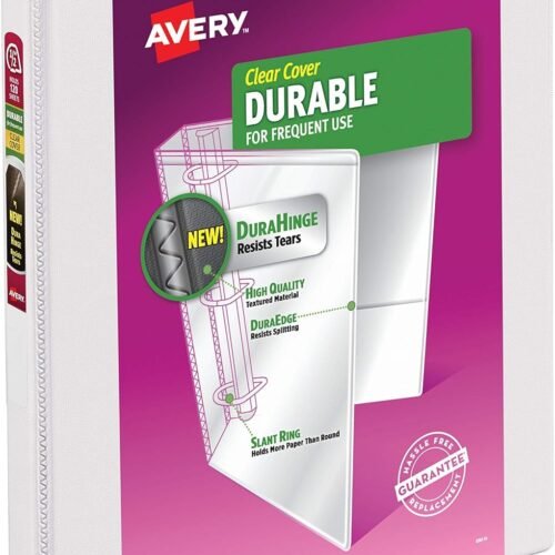 Avery Durable View 3 Ring Binder for Home, School Supplies, Office, or Organization Needs, 0.5" Slant Ring, 1 Pack White Binder (17002)