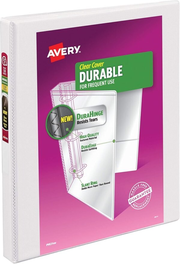 Avery Durable View 3 Ring Binder for Home, School Supplies, Office, or Organization Needs, 0.5" Slant Ring, 1 Pack White Binder (17002)