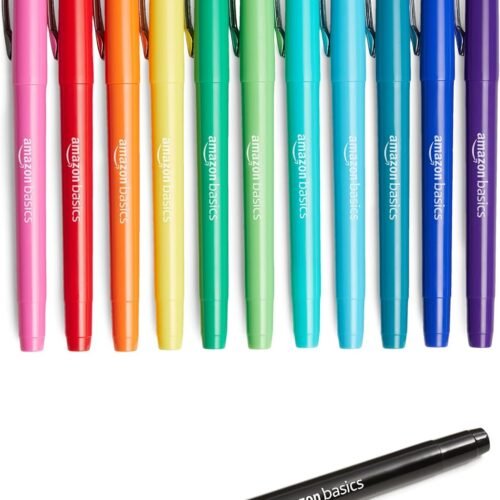Amazon Basics Felt Tip Markers, Assorted Colors, 12-Pack