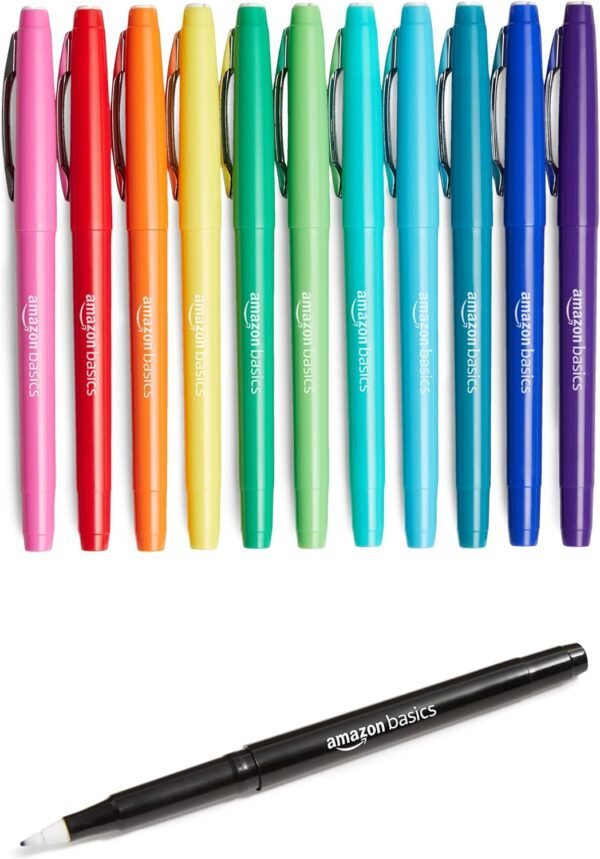 Amazon Basics Felt Tip Markers, Assorted Colors, 12-Pack