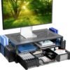 Simple Trending 2 Tier Metal Monitor Stand Monitor riser and Computer Desk Organizer with Drawer and Pen Holder for Laptop, Computer, iMac, Black