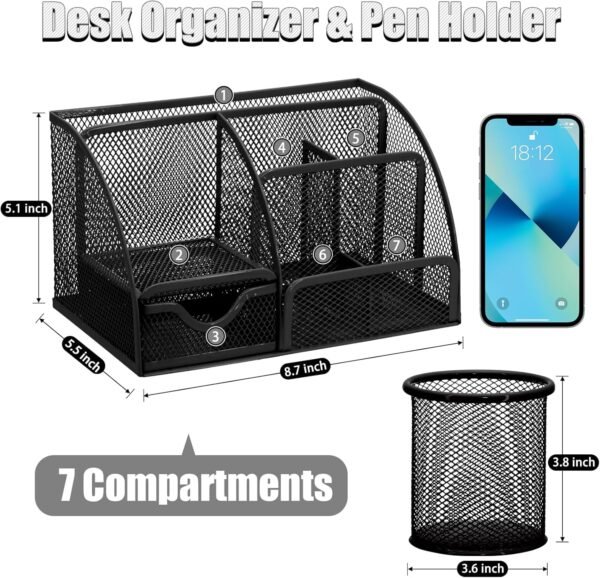 13-in-1 Office Desk Organizer Set with Stapler and Tape Dispenser, Pen Holder, Scissors, Ruler, Hole Punch, 2 Pens & More - All-in-One Desktop Accessories for Home Office School Supplies (Black)