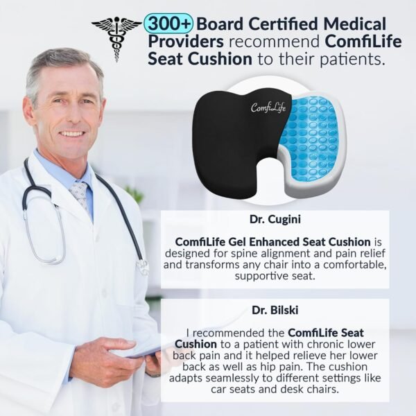 ComfiLife Premium Gel & Memory Foam Seat Cushion – Doctor Recommended Office Chair Cushion, Car Seat Cushion – Chair Cushions for Back & Sciatica Pain Relief – Seat Cushions for Office & Desk (Black)