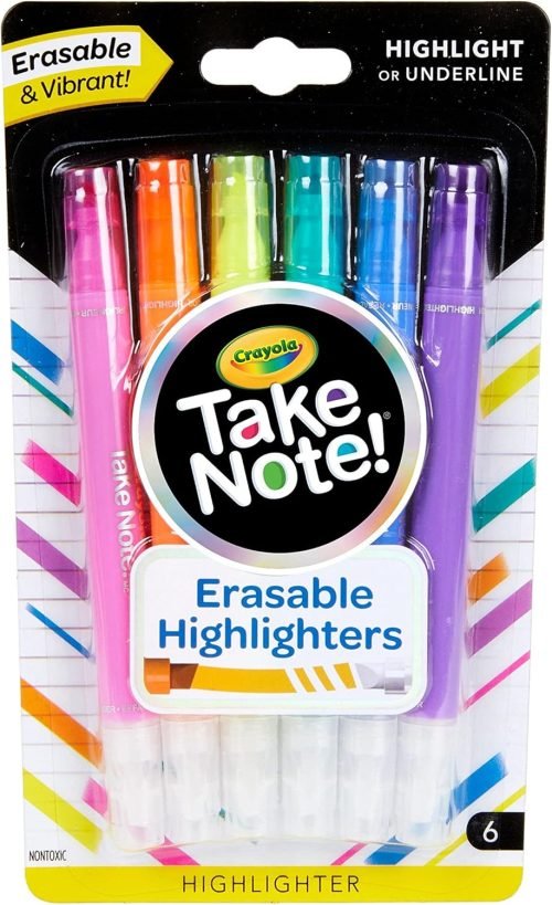 Crayola Take Note Erasable Highlighters (6ct), Assorted No Bleed Highlighters, Chisel Tip Marker Set, For Organizing & Coloring, Gifts