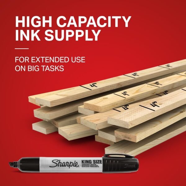 Sharpie King Size Permanent Marker Set, Chisel Tip, Thick Poster Markers, Heavy Duty For Work & Industrial Use, Black, 12 Count - High Capacity Ink Supply, For Paper, Metal, Plastic, And More