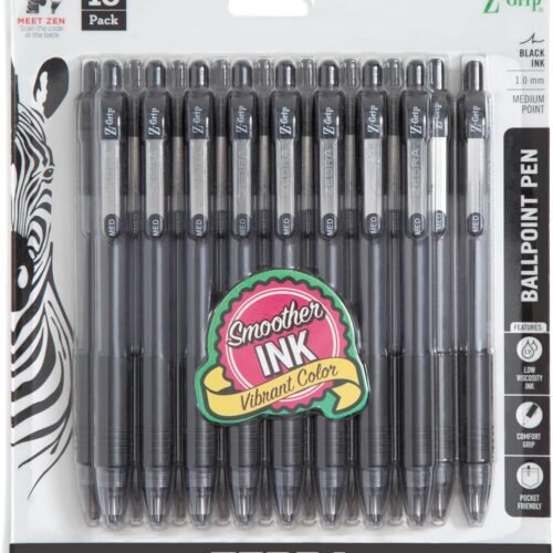 Zebra Pen Z-Grip Retractable Ballpoint Pen, Medium Point, Black Ink, Model Number 22218, 18-Pack (22218)