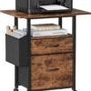 2 Drawer File Cabinet with 24'' Extended Desktop, Mobile Filing Cabinet, Rolling File Cabinet with Side Bag, Fabric Drawer, Fits A4/Letter Size, Printer Stand Home Office, Light Brown