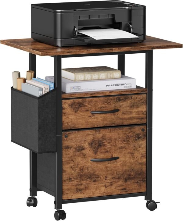 81uxKPbNA-L._AC_SL1500_.jpg 2 Drawer File Cabinet with 24'' Extended Desktop, Mobile Filing Cabinet, Rolling File Cabinet with Side Bag, Fabric Drawer, Fits A4/Letter Size, Printer Stand Home Office, Light Brown