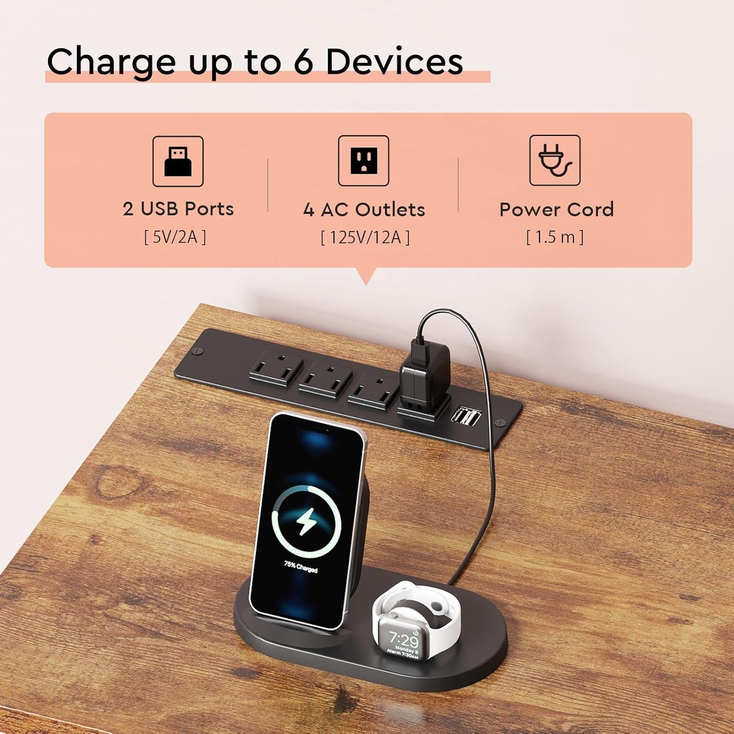 6 Drawer File Cabinet with Charging Station Rolling Printer Stand with Open Storage Shelf Fabric Lateral Filing Cabinet for Home Office,Rustic Brown2 - Image 5