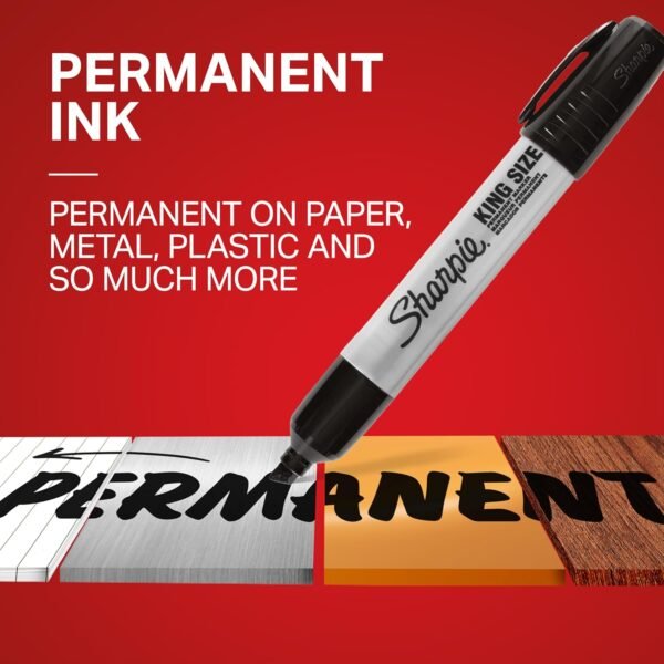 Sharpie King Size Permanent Marker Set, Chisel Tip, Thick Poster Markers, Heavy Duty For Work & Industrial Use, Black, 12 Count - High Capacity Ink Supply, For Paper, Metal, Plastic, And More