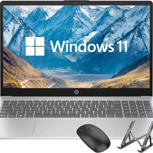 HP 15.6 inch Laptop, Intel i5 Processor Up to 4.4 GHz, 32GB RAM, 1TB SSD, HD Touch Screen, Intel Iris Xe Graphics, Windows 11 Home, Webcam, Wi-Fi, Bluetooth, Natural Silver, Alpacatec Accessories