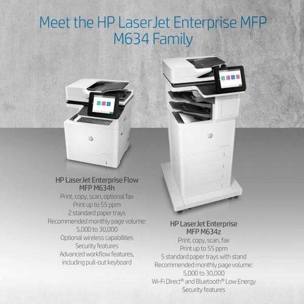 HP LaserJet Enterprise Flow MFP M634h Monochrome All-in-One Printer with built-in Ethernet & 2-sided printing (7PS95A), White