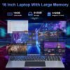 jumper Laptop Computer 16 inch, Laptop Computer with 4 Core Processor, Student Laptops 16GB DDR4 512GB SSD, FHD 1920x1200 Display, WiFi 5G/2.4G, Mini HDMI, USB3.0, Type-C, 38Wh Battery
