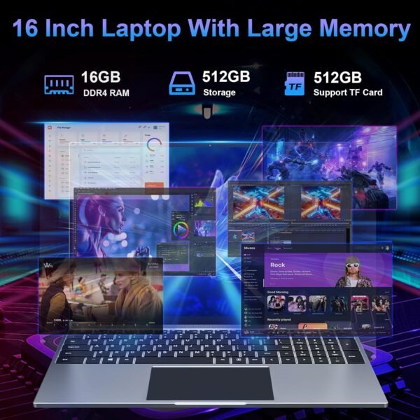 jumper Laptop Computer 16 inch, Laptop Computer with 4 Core Processor, Student Laptops 16GB DDR4 512GB SSD, FHD 1920x1200 Display, WiFi 5G/2.4G, Mini HDMI, USB3.0, Type-C, 38Wh Battery
