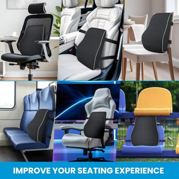 QUTOOL Lumbar Support Pillow for Office Chair,Office Home Essentials,Back Support Pillow for Car, Chair Cushions,Back Pain Relief Improve Posture,Mesh Cover Double Adjustable Straps