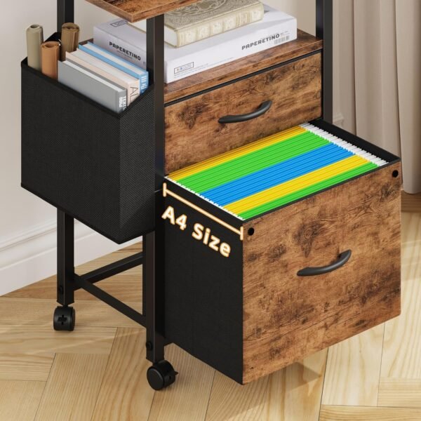 919R1PR1DYL._AC_SL1500_.jpg 2 Drawer File Cabinet with 24'' Extended Desktop, Mobile Filing Cabinet, Rolling File Cabinet with Side Bag, Fabric Drawer, Fits A4/Letter Size, Printer Stand Home Office, Light Brown