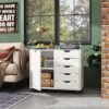 DEVAISE 5-Drawer Wood Dresser Chest with Door, Mobile Storage Cabinet, Printer Stand for Home Office