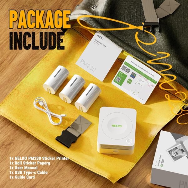 Nelko Sticker Printer, PM230 Print Pod Mini Bluetooth Portabel Sticker Maker with 3 Rolls Paper, Print Pods Mini Printer with Multiple Templates for Phone & Tablet, White