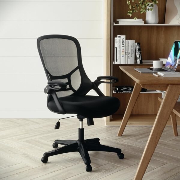 Flash Furniture Porter High Back Black Mesh Ergonomic Swivel Office Chair with Black Frame and Flip-up Arms