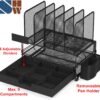 Simple Houseware Mesh Desk Organizer with Sliding Drawer, Double Tray and 5 Upright Sections, Black