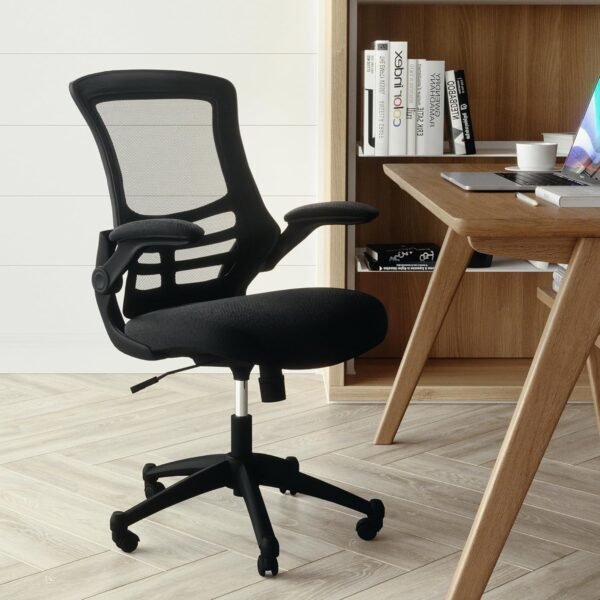91RGcjCykbL._AC_SL1500_.jpg Flash Furniture Kelista Mid-Back Swivel Office Chair with Adjustable Seat Height, Ergonomic Mesh Desk Chair with Flip-Up Armrests, Black