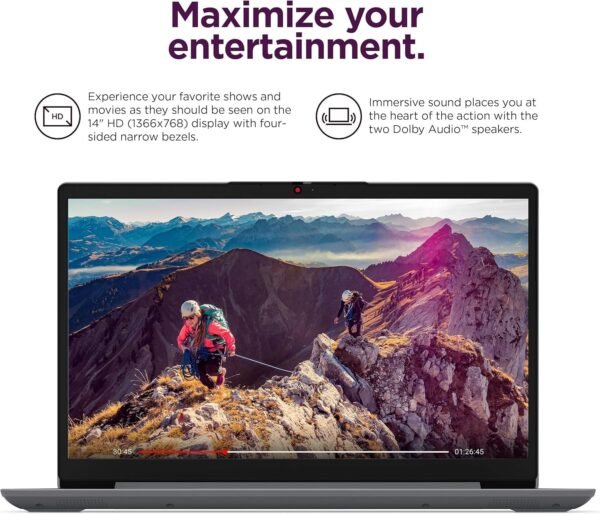 Lenovo IdeaPad Ultra Light Laptop for Student & Home (14" Anti-Glare, Intel Dual Core Processor, 4GB RAM, 128GB Storage (64GB+ 64GB SD)), 1 Year Office 365, Webcam, Wi-Fi 6, Win 11 Home in S, Grey