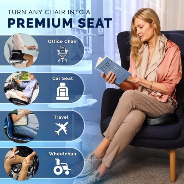 ComfiLife Premium Gel & Memory Foam Seat Cushion – Doctor Recommended Office Chair Cushion, Car Seat Cushion – Chair Cushions for Back & Sciatica Pain Relief – Seat Cushions for Office & Desk (Black)