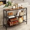 Hoctieon Industrial Console Table, 3 Tier Entryway Tables, Hallway Desk, Narrow Sofa Tables with Shelves, Entrance Table for Entryway, Living Room, Foyer, Hallway, Office, Rustic Brown&Black