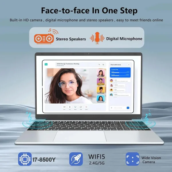 2025 15.6" Windows 11 Pro Laptop Computer Intel Core i7 8500Y 16GB 1TB Laptops Office Computer Fingerprint Unlock Notebook PC