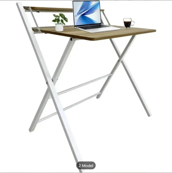 Folding Desk No Assembly Required Small Size, 2-Tier Foldable Computer Desk with Shelf for Home Office, Space Saving Portable,
