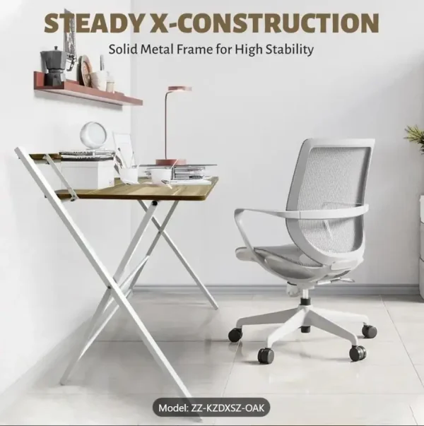 Folding Desk No Assembly Required Small Size, 2-Tier Foldable Computer Desk with Shelf for Home Office, Space Saving Portable,