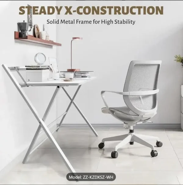 Folding Desk No Assembly Required Small Size, 2-Tier Foldable Computer Desk with Shelf for Home Office, Space Saving Portable,