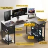 L-Shape Gaming Desk with Drawers, Carbon Fiber Computer Desk with Monitor Arm, Gaming Desk for Home Office Desks