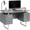 Modern Office Desk With Storage, Gray