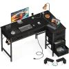42 H L Shaped Desk With Drawers, Computer Desk With Power Outlets, Home Office Desk With 6 Drawers, Reversible Corner Desk For