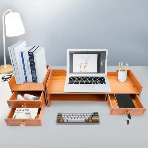 3 Drawers Computer Monitor Stand Office Organizer Computer Rack Living Room Cabinet Chest of Drawers