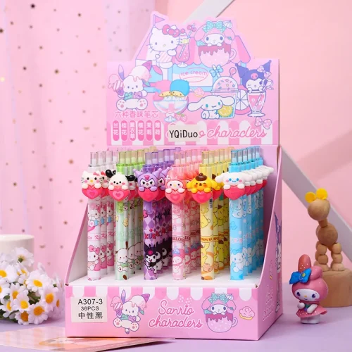 Sanrio Gel Pen 36pc 0.5mm Black Cartoon Kuromi Love Family Resin Hello Ktiiy Patch Press Pen Cute Writing Tools Office Supplies.
