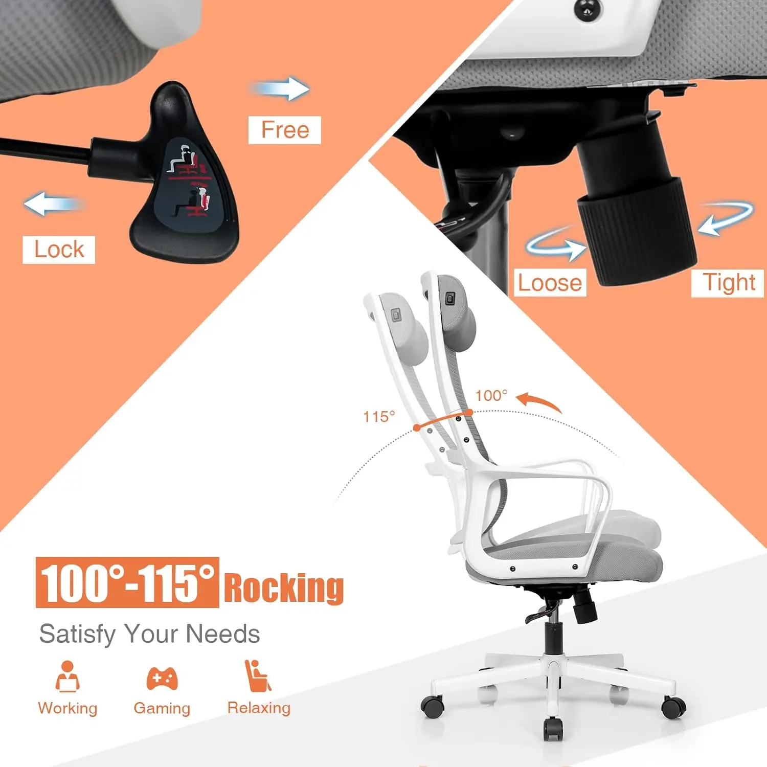 Giantex High Back Mesh Office Chair With Heating Headrest And Lumbar Support Armrest, Ergonomic Computer Desk Chair, Executive - Image 6
